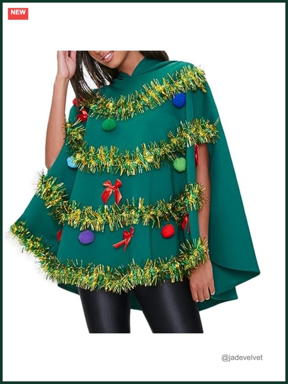 100% Polyester Christmas Tree Poncho Hooded Cloak Cosplay Costume